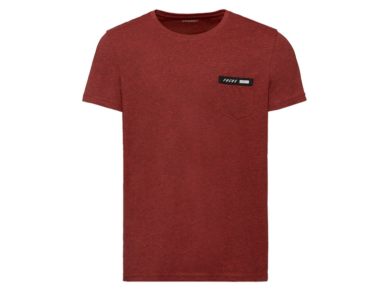 Rotes T-Shirt mit kurzen Ärmeln von Livery mit einer Brusttasche.