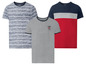 Drei Livergy T-Shirts, gestreift, grau und mit Farbblöcken.