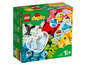 Lego Duplo Kiste mit bunten Bausteinen und kleinen Figuren.