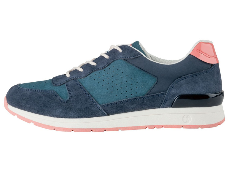 Blaue Wildledersneaker mit rosa Details.