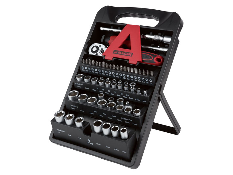 Ein Werkzeugset mit Parkside-Schraubendrehern und Stecknüssen