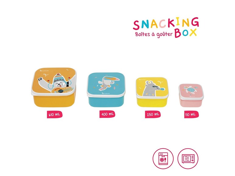 Gehe zu Vollbildansicht: Badabulle Snackbox-Set 4-teilig, stapelbar, spülmaschinenfest, ergonomischer Deckel - Bild 2