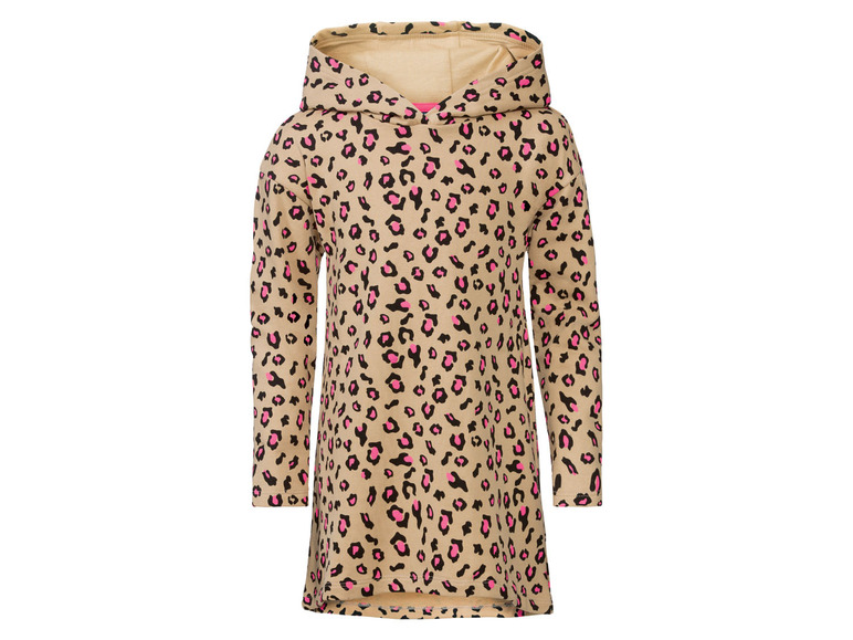 Beige Hoodie-Kleid mit Leopardenmuster