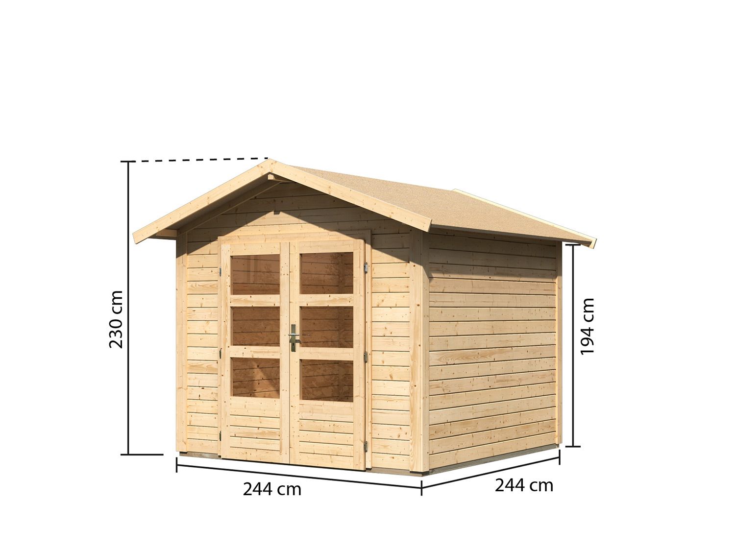 KARIBU Carlos Satteldach Gartenhaus (ohne Boden, naturbelassen, B 244 x H 230 x T 244) – Bild 3 von 4