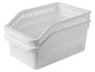 Zwei weiße Aufbewahrungskörbe aus Kunststoff.