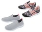 Zwei Paar Turnschuhe: ein Paar rosa mit schwarzem Muster und ein Paar graue.