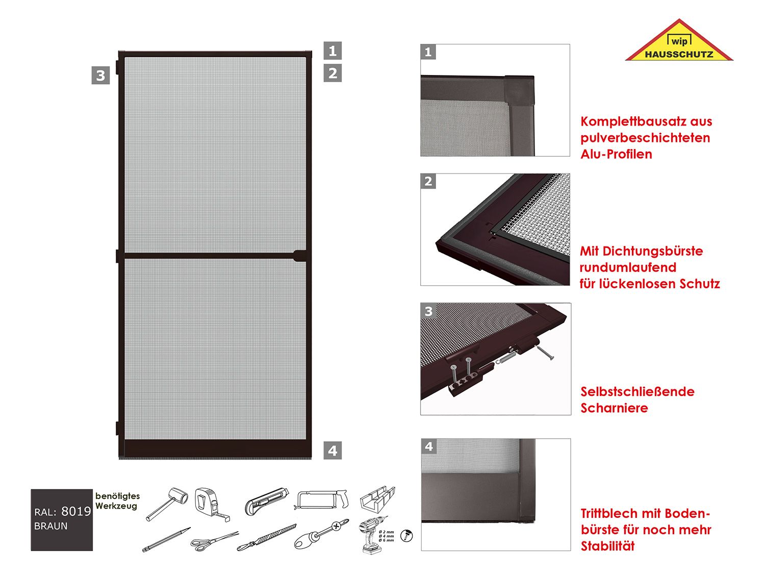 Thumbnail - wip Insektenschutz-Tür 120 x 240 cm (Braun)