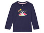 Ein dunkelblaues Langarmshirt mit einem Aufdruck einer Maus in einem UFO.