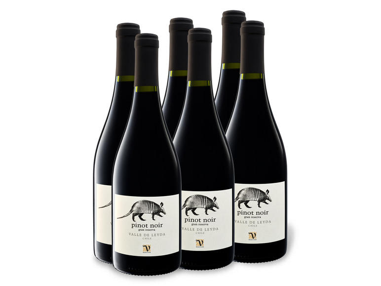 Gehe zu Vollbildansicht: 6 x 0,75-l-Flasche Weinpaket VIAJERO Pinot Noir Valle de Leyda Gran Reserva trocken, Rotwein - Bild 1