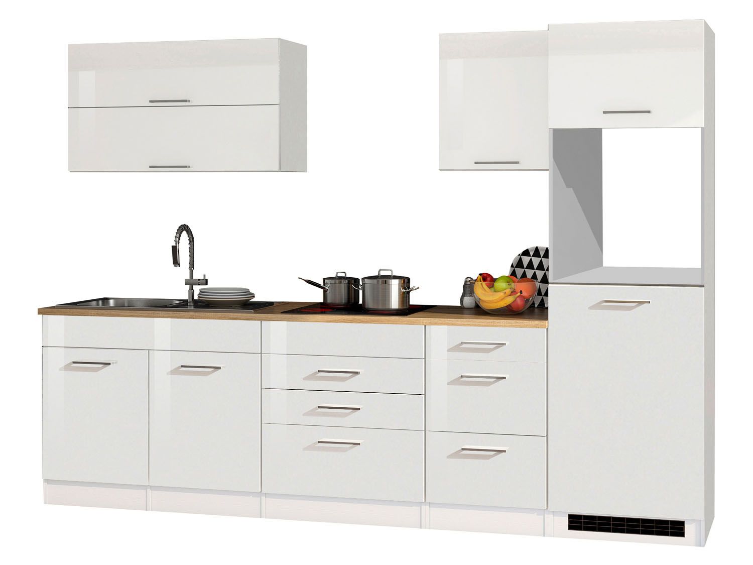 HELD Küchenzeile Mailand 220-390cm (ohne E-Geräe,Kühlschr. extern, Hochglanz-weiß/eiche sonoma, 290 cm) | 04251639434735