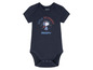 Ein dunkelblauer Baby-Body mit Snoopy als Astronaut.