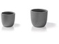 Zwei runde graue Blumentöpfe in verschiedenen Größen.