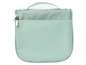 Eine hellgrüne Kosmetiktasche mit Reißverschluss.