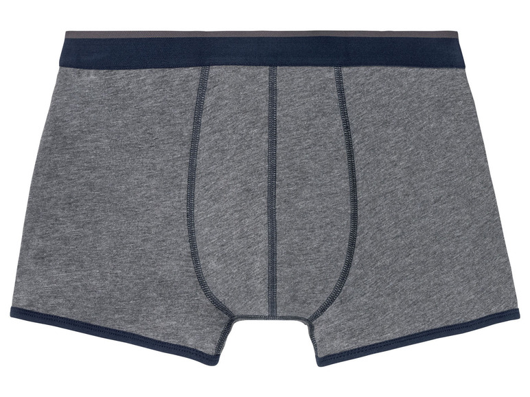 Graue Boxershorts mit blauem Bund.