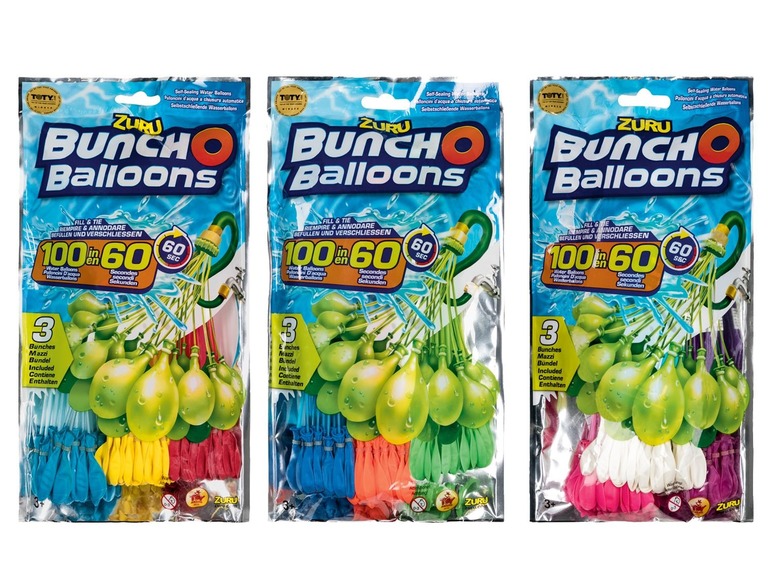 Drei Packungen Zuru BunchO Wasserballons, 100 Stück pro Packung