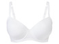 Ein weißer BH mit glatten Cups und verstellbaren Trägern.