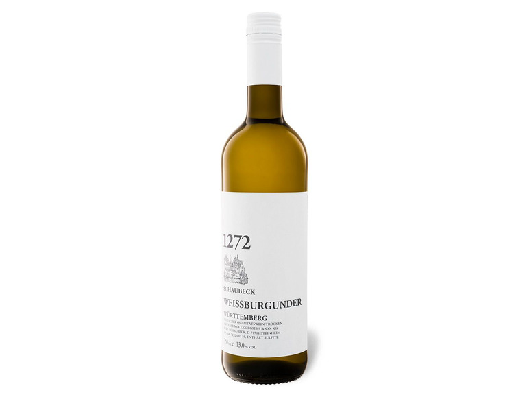 Gehe zu Vollbildansicht: Schaubeck 1272 Weissburgunder Württemberg QbA trocken, Weißwein 2020 - Bild 1
