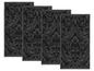 Vier schwarze Handtücher mit einem dunkelgrauen Damastmuster.