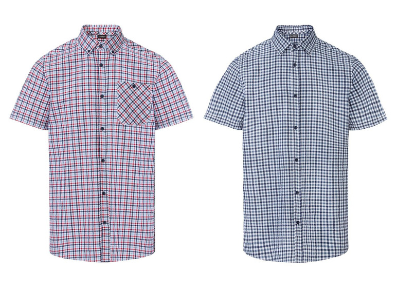 Zwei karierte Hemden mit kurzen Ärmeln.