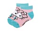 Zwei Paar Hello Kitty Socken mit rosa und blauen Streifen.
