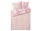 Bettwäsche mit Blumenmuster und Patchwork-Details.