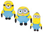 Drei Minions Plüschtiere in verschiedenen Größen.