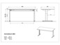 Technische Zeichnung eines höhenverstellbaren Schreibtisches mit 160 cm Breite.