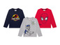Drei Langarmshirts für Jungen mit Jurassic World, Paw Patrol und Spiderman Motiven.