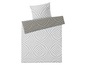 Ein Bettbezug mit Kissenbezug in einem grauen und weißen gestreiften Design.