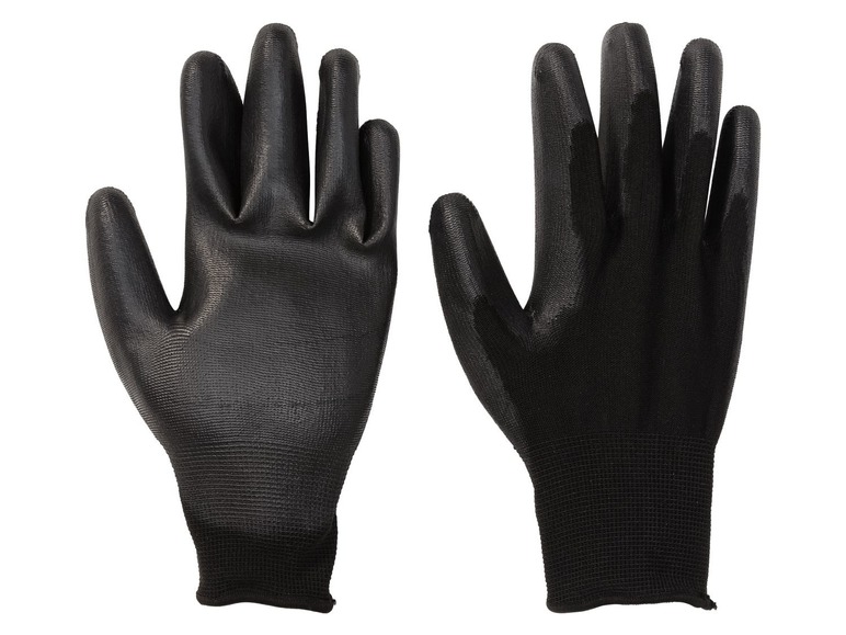 Zwei Paar schwarze Arbeitshandschuhe mit Grip.