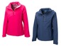 Zwei Damenjacken, eine rosa und eine dunkelblaue, mit Kapuze.