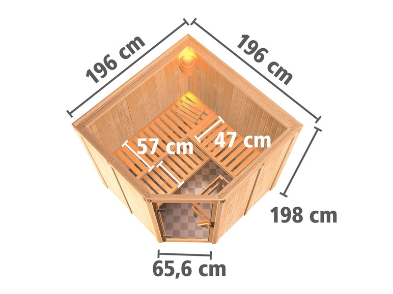 Gehe zu Vollbildansicht: Karibu 68-mm-Systemsauna-Set Vasa Eckeinstieg - Bild 8