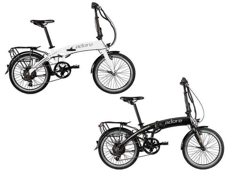 Zwei Adore Falträder, eines weiß und eines schwarz.