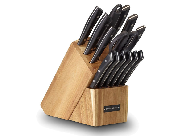 Gehe zu Vollbildansicht: ECHTWERK Messersblock Set "Premium" aus Akazienholz mit rutschemmenden Gummifüßen, Messer aus Klingenstahl - Bild 1