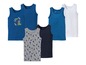 Ein Set aus fünf Tanktops für Jungen, mit einem gestreiften, einfarbigen und einem 'Just Be Cool'-Druck.