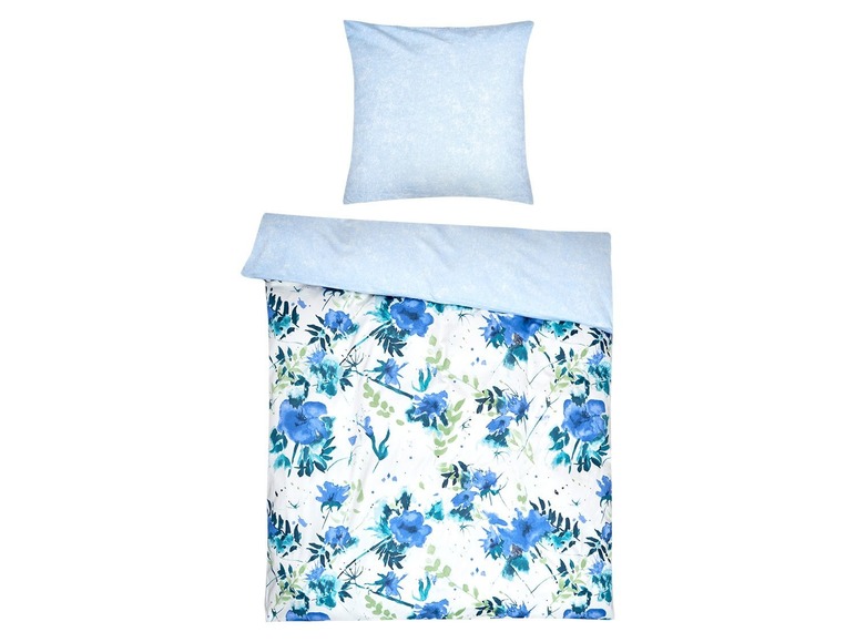 Gehe zu Vollbildansicht: Dobnig Mako-Satin Bettwäsche »Blumen blau«, Wendedesign, mit Reißverschluss - Bild 3