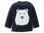Ein dunkelblauer Pullover mit einem weißen Eisbären.