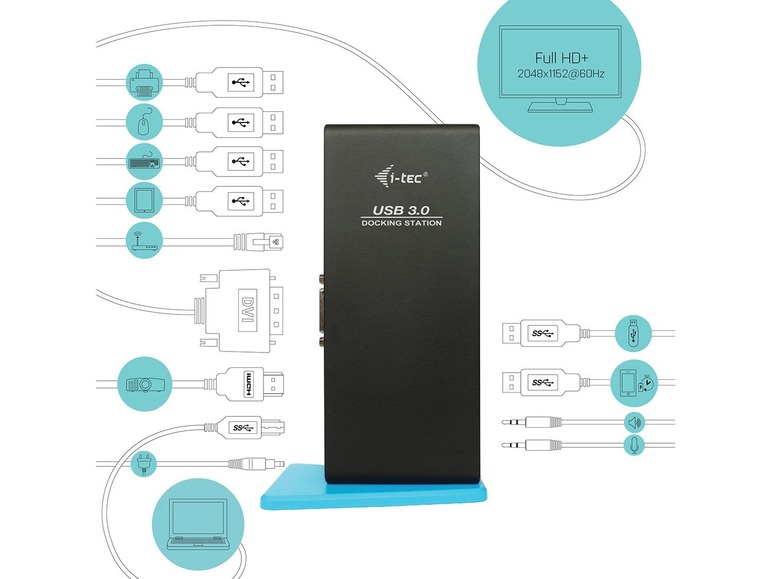 Gehe zu Vollbildansicht: i-tec USB 3.0 Dual HD Video Docking Station Glan Audio USB 3.0 Hub - Bild 3