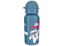 Blaue Trinkflasche mit Astronaut- und Raketenmotiv.
