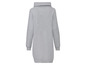 Ein graues Sweatshirtkleid mit Kapuze.