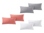 Drei Paar Kissenbezüge in verschiedenen Farben: Grau, Rosa und Weiß.