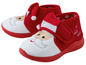 Rote Weihnachts-Hausschuhe mit Santa Claus Motiv.