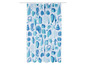 Duschvorhang mit Muscheln, Seesternen und Seepferdchen in Blautönen.