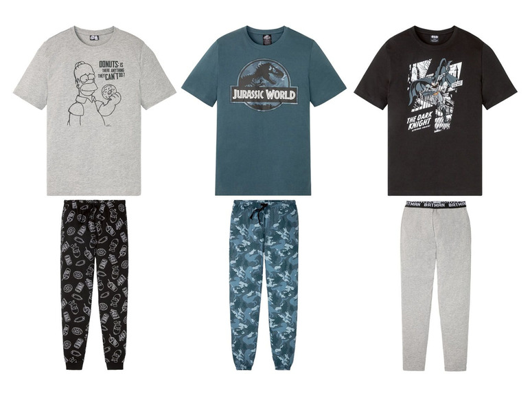 Pyjamas mit The Simpsons, Jurassic World und Batman Prints.