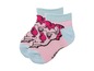Ein Paar My Little Pony Socken mit rosa und blauen Streifen.