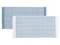 Zwei blaue Badematten mit geometrischem Muster.