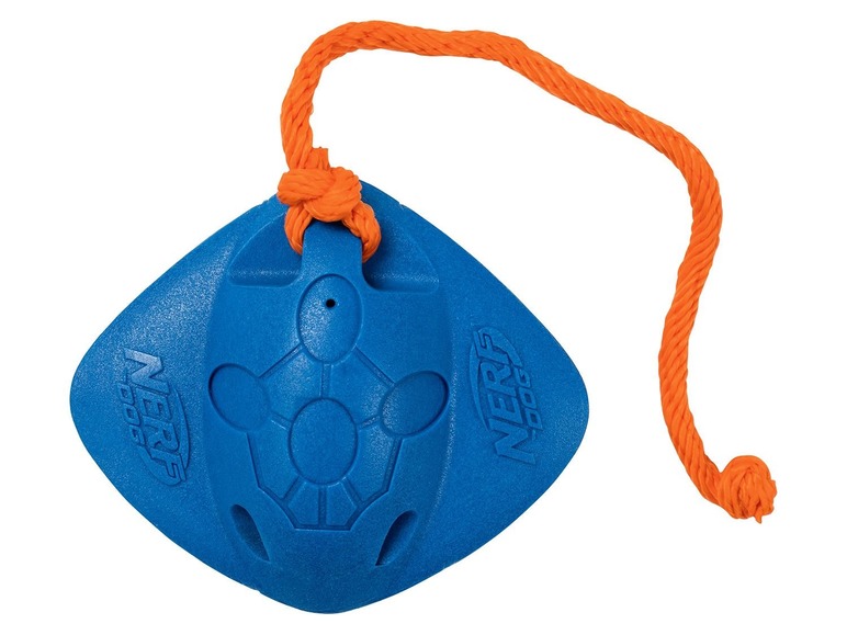 Blauer Nerf-Drachen mit orangefarbenem Seil.
