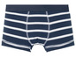 Marineblaue Boxershorts mit weißen Streifen.