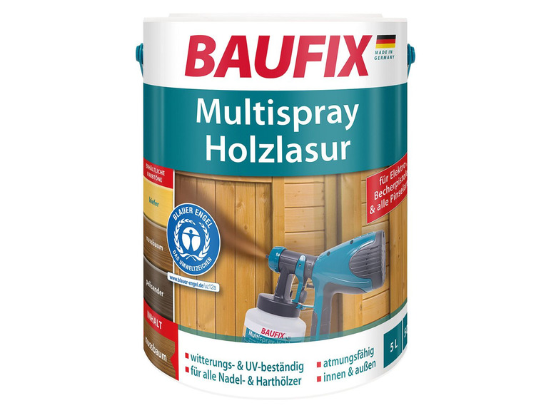 Gehe zu Vollbildansicht: BAUFIX Multispray-Holzlasur, 5 Liter - Bild 1