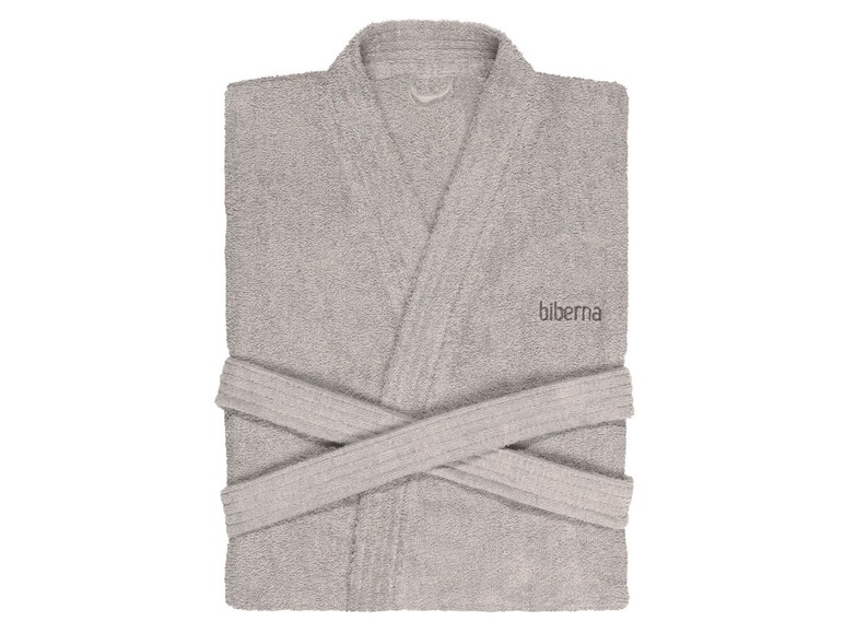 Gehe zu Vollbildansicht: Biberna Bademantel/Kimono, unisex, reine Baumwolle, kurzes Design, Gürtel und 2 Taschen - Bild 4